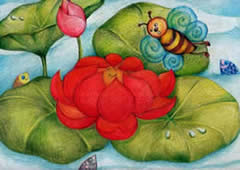 Honey Bee and Red Lotus